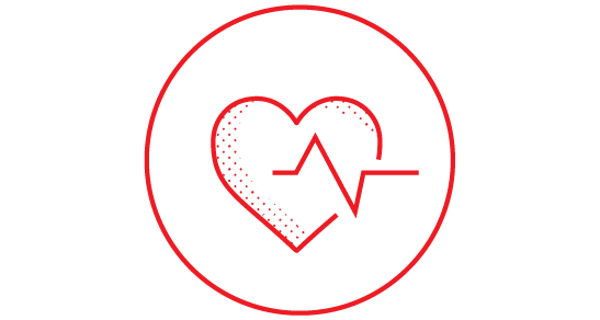 Icon of heart with line pulse going through the middle around a circle