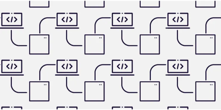 Repeating pattern illustration of coding and app icon connecting