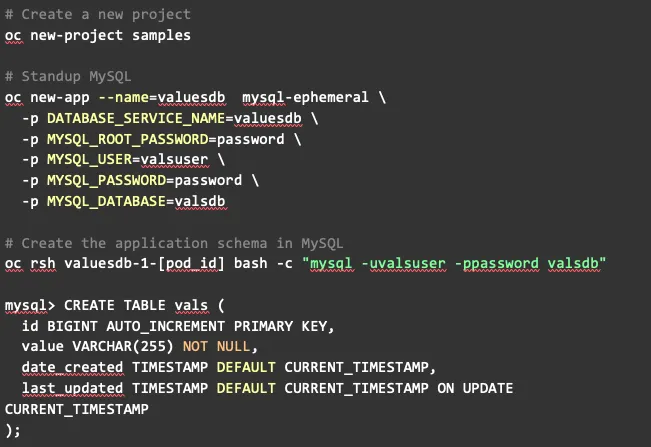 create a project and deploy the MySQL instance