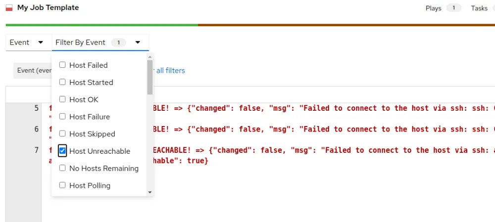 Automation controller 4.0 job output filter
