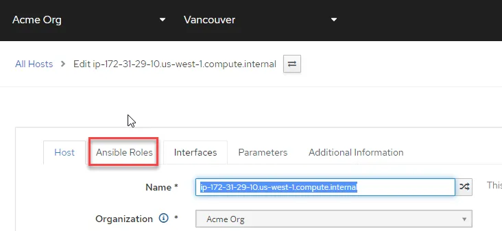 Click on the Ansible Roles tab
