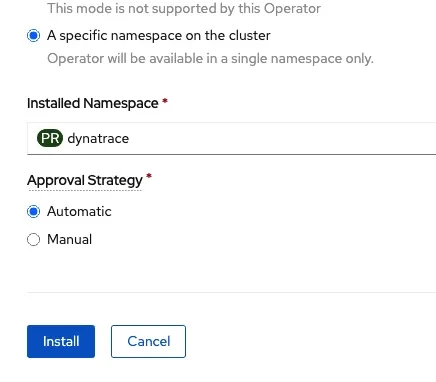 Dynatrace check namespace