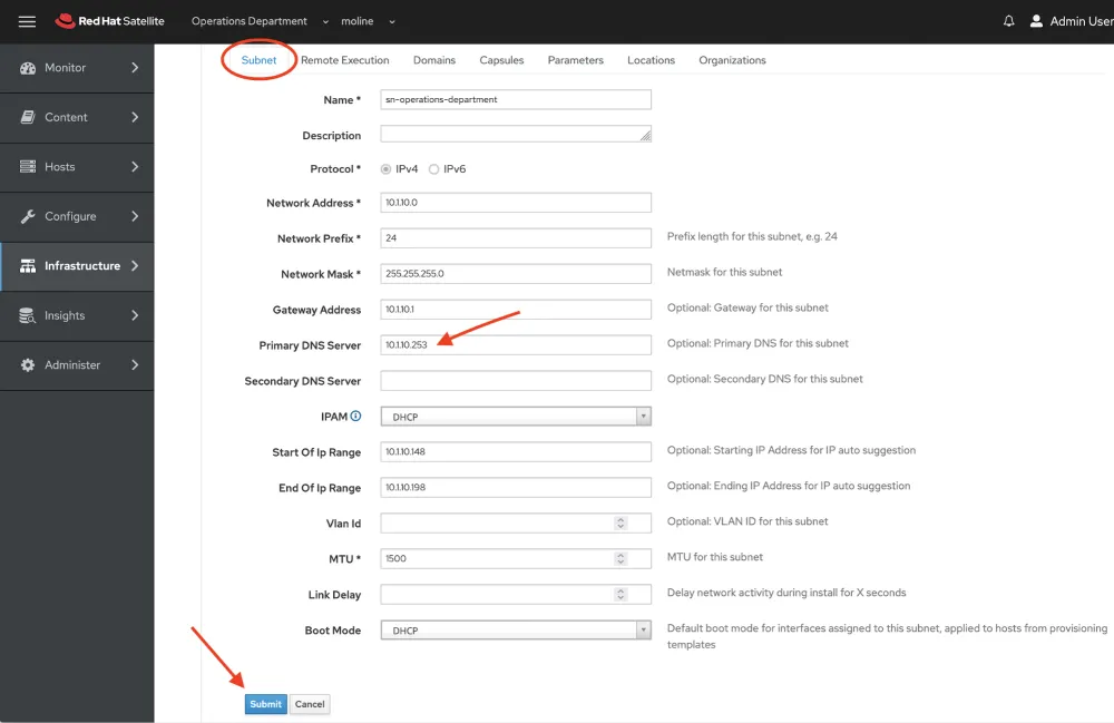 Update the primary DNS server field
