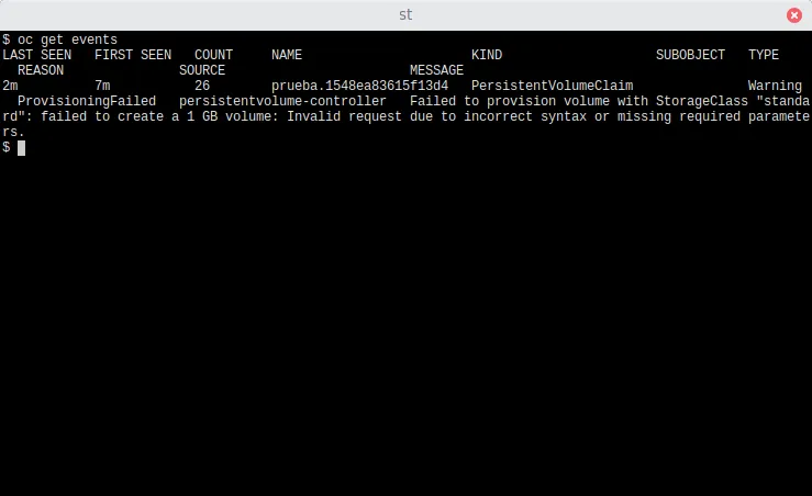 Figure 20: Use `oc get events`