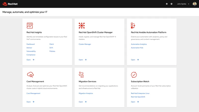 Red Hat Cloud Homepage