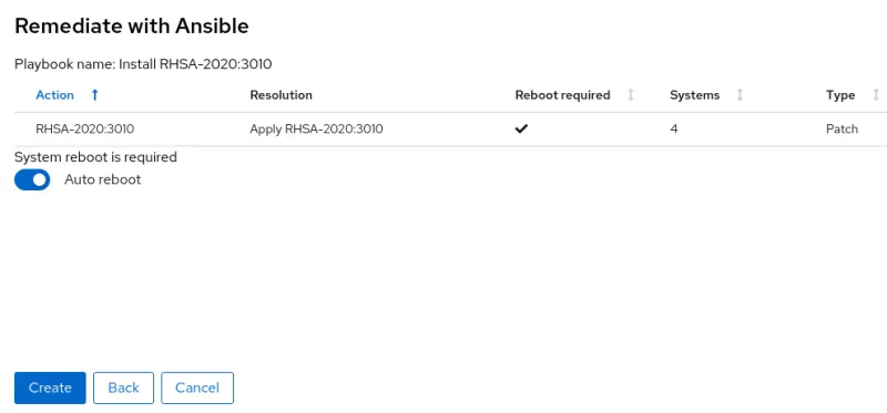 Figure 5. Menu showing if the patch requires a reboot, and if the playbook should auto reboot or not