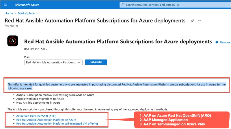 Ansible Automation Platform on Azure subcription