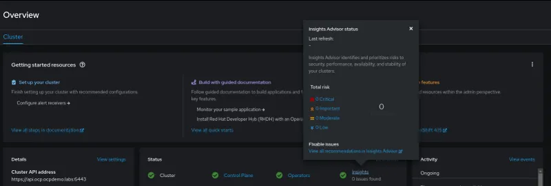 Insights for OpenShift cluster