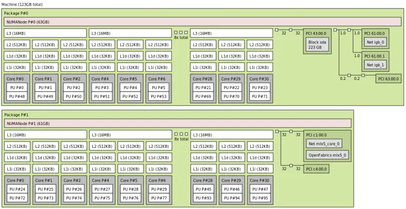 Hardware topology of NUMA machine