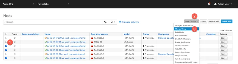 Red Hat Satellite screenshot showing adding to the host group