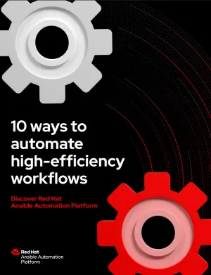 Front cover of The future of enterprise automation is autonomous featuring a black background with white and red cogwheels