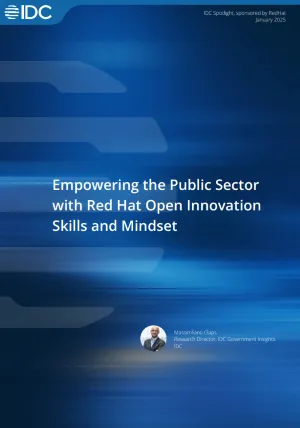 First page of Empowering the Public Sector with Red Hat Open Innovation Skills and Mindset - blue with white title