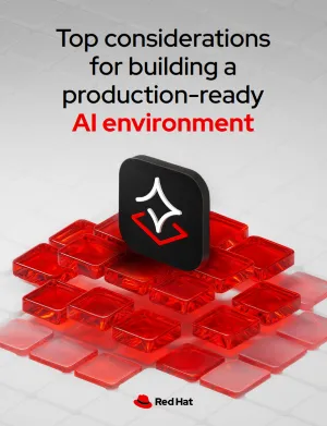 Front cover of Red Hat AI Enterprise ebook featuring a star icon floats above a platform of red tiles