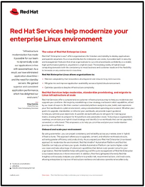 First page of Red Hat Services helps modernize your enterprise Linux approach overview pdf