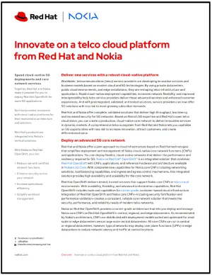 First page of Innovate on a telco cloud platform from Red Hat and Nokia overview pdf