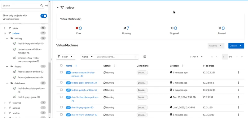 VM in the virtual machines list