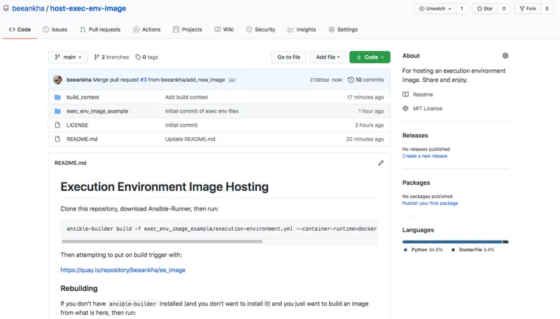 Ansible builder push to GitHub