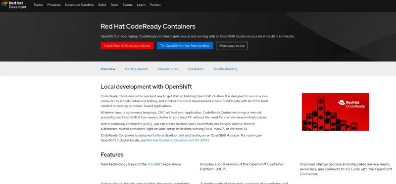 Screenshot of Red Hat CodeReady Containers project page