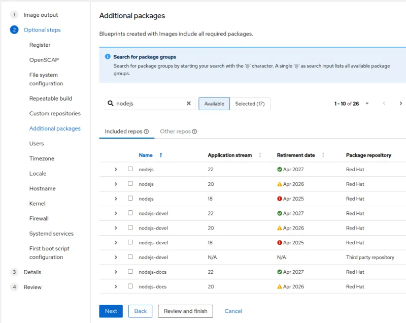 Screenshot showing Application Streams life cycle guidance