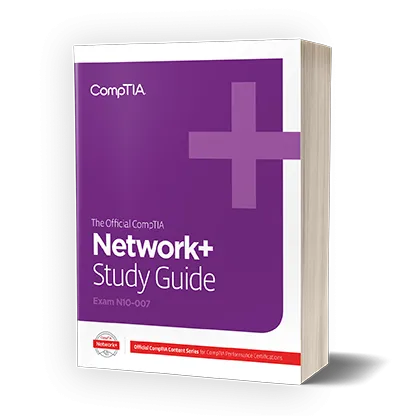 Purple box and plus sign design, reading The Official CompTIA Network Plus Study Guide