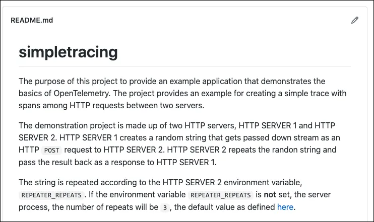 Example of robust documentation in a Simple Tracing readme file