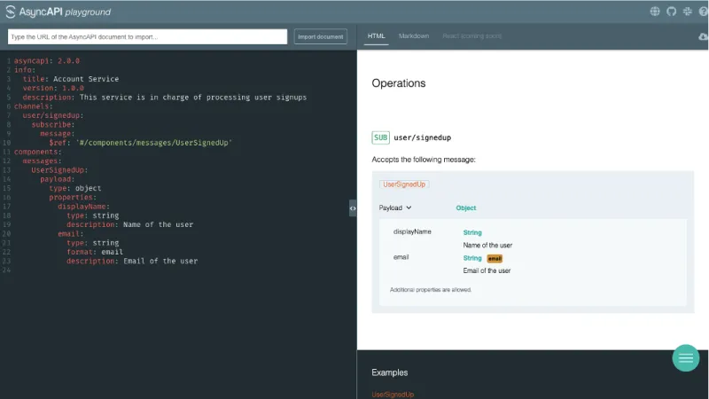 AsyncAPI Playground user interface
