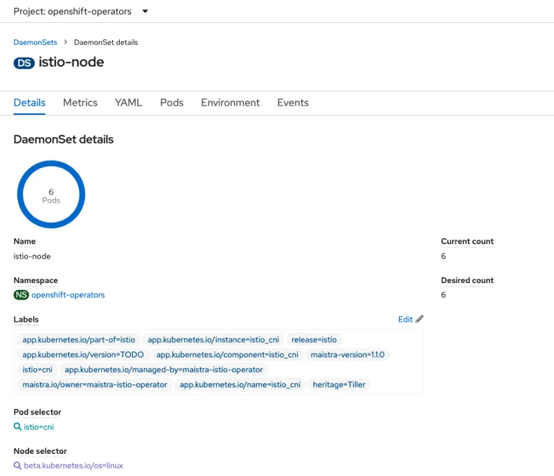 &nbsp;IIstio-CNI node daemons with a test cluster including 3 masters and 3 workers 