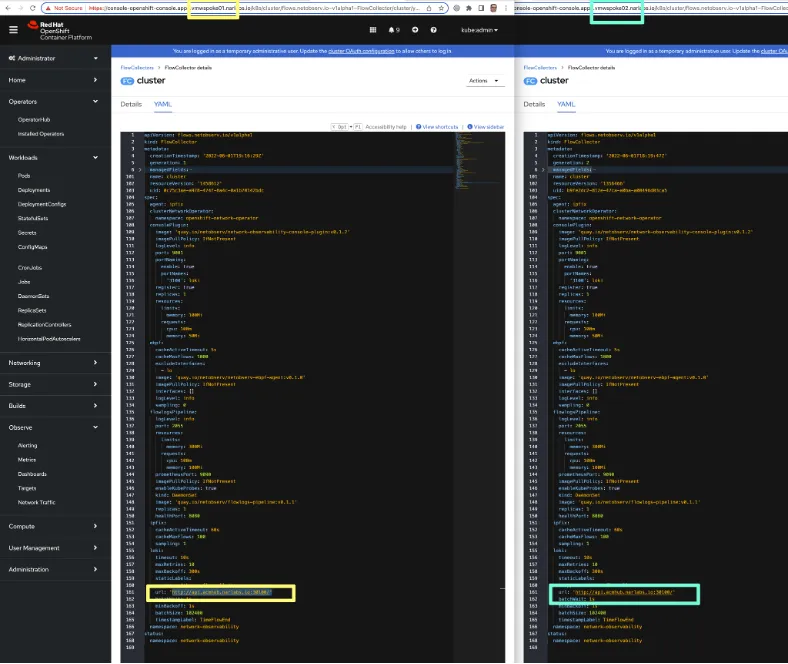 Sending NetObserv data from spoke clusters to the hub cluster.