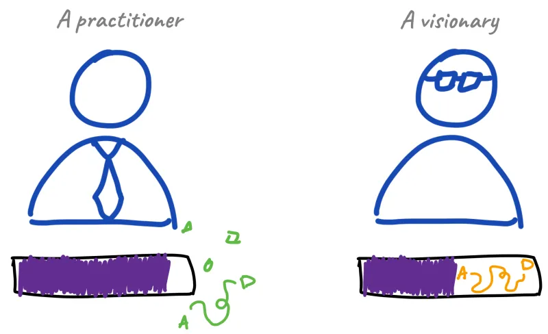 Whitespace comparison of a practitioner versus a visionary