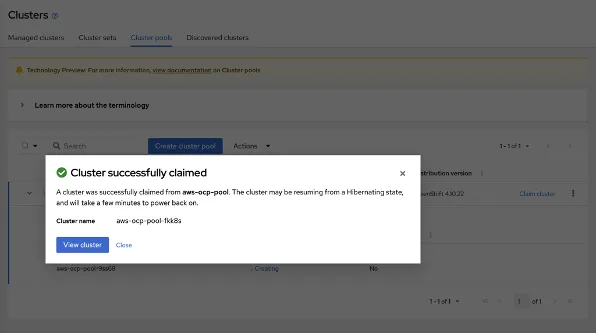 Successful cluster claim