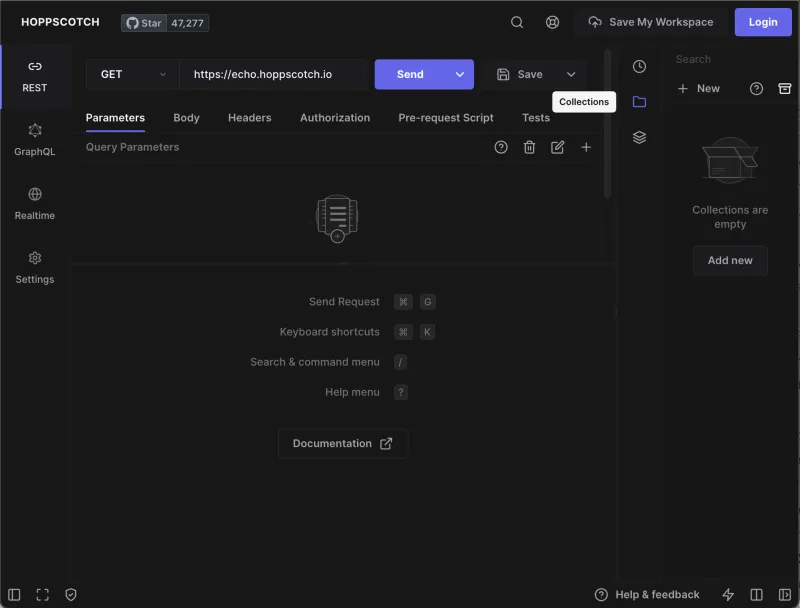 Collections button in Hoppscotch interface