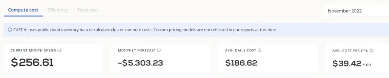 Screenshot of compute cost