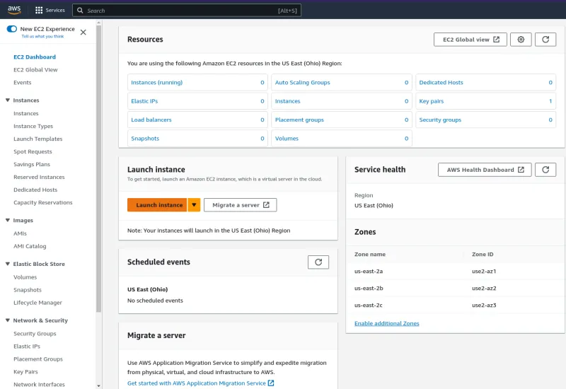 AWS Console: launch new instance button