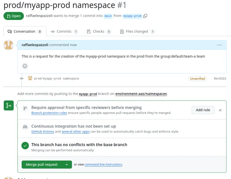 Screenshot of the generated pull request