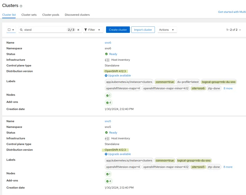 Clusters created in the expected logical-group