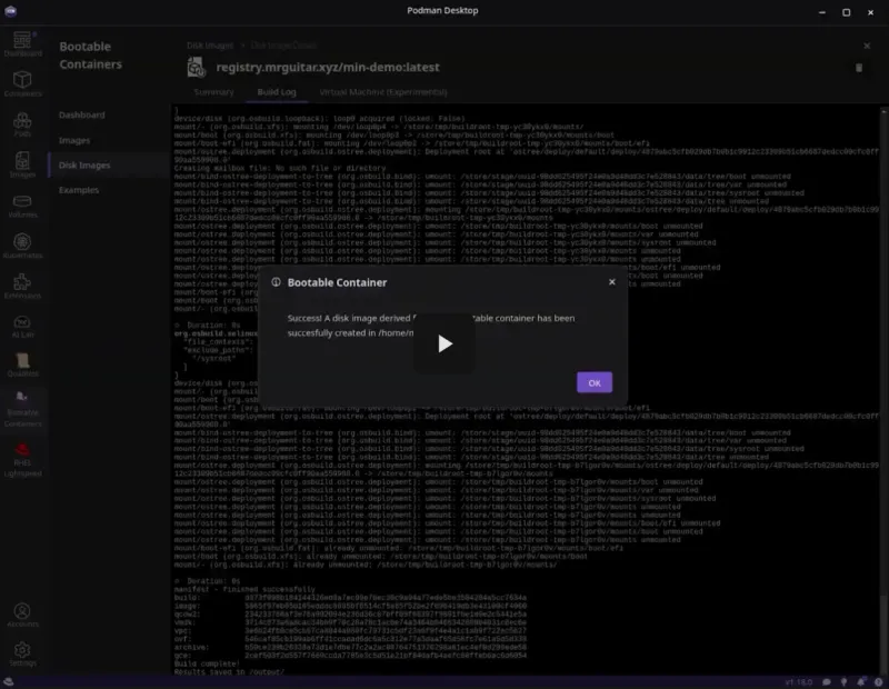 A one-click run of image mode containers in a VM