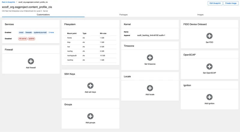RHEL image builder CIS blueprint