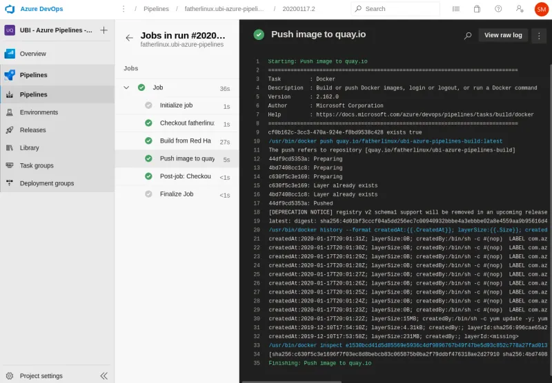 Pushing an image to Quay.io from Azure Pipelines.