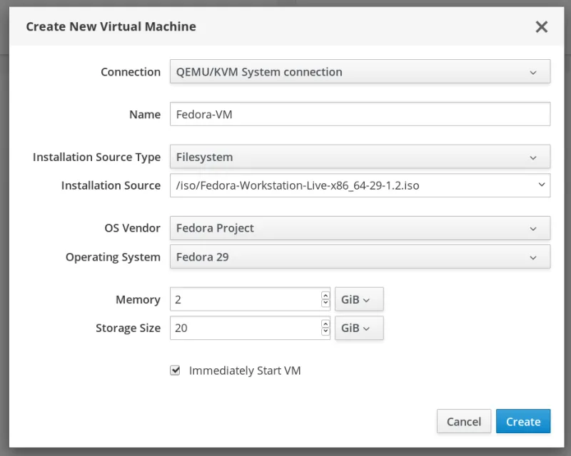 Create New Virtual Machine in Web Console Dialog
