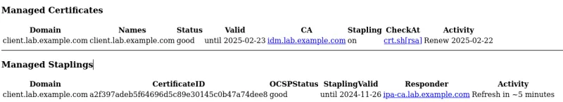 Managed Certificates and Staplings information in our Virtual Host