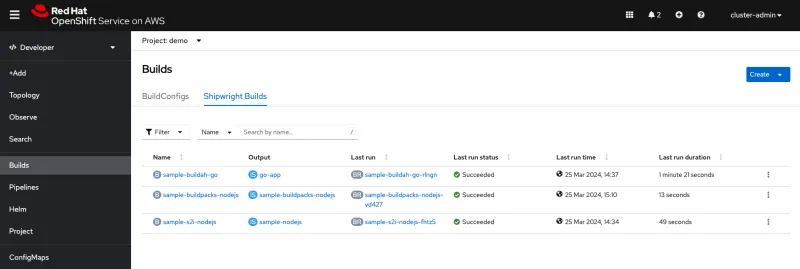 OpenShift Builds Screenshot 2