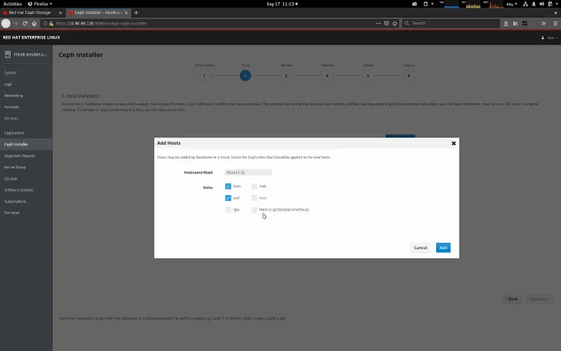 Figure 2: Adding hosts to Ceph