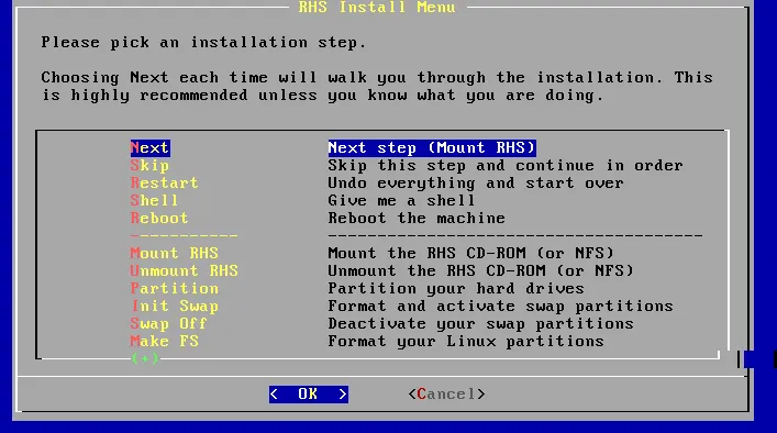 Red Hat Software Linux installer 0.9 release from 1994