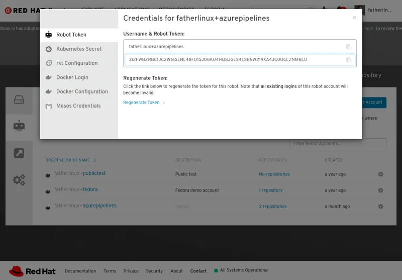 Creating a robot account for the pipeline