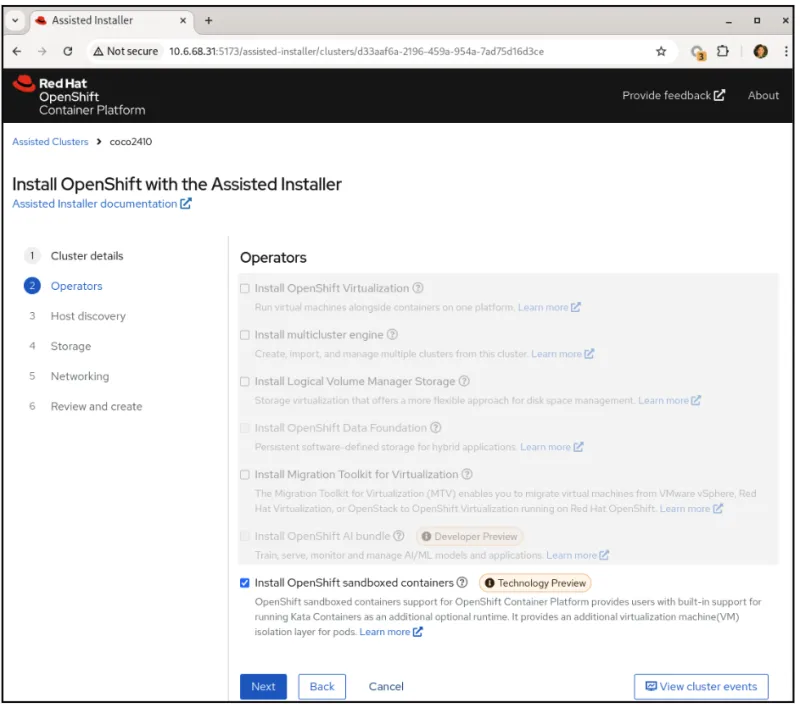 OpenShift assisted installer for OpenShift sandbox containers operator