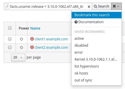 Bookmarking a search in the Satellite Web interface
