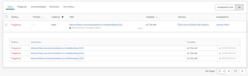 Screenshot of all related alerts via intellligent grouping functionality