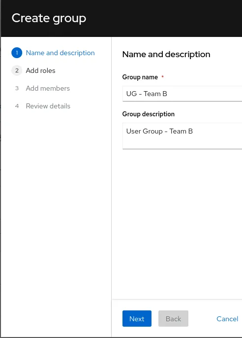 Insights screenshot to create group