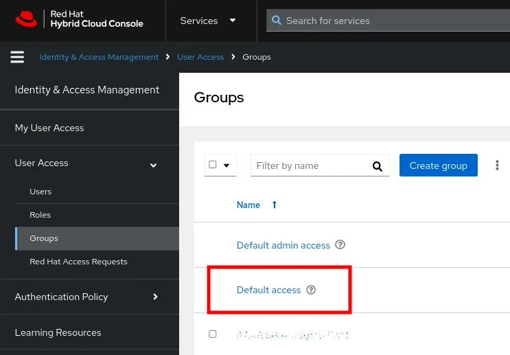 Insights screenshot to select User Access Group