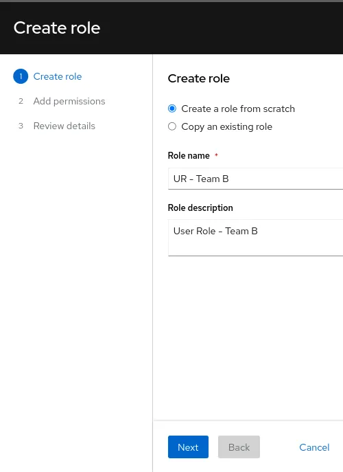 Insights screenshot to create role
